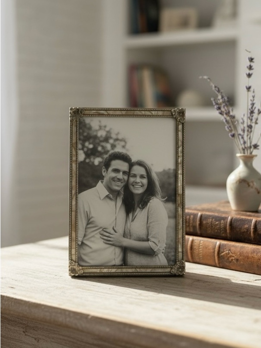 Mid Century Brass and Faux Mother of Pearl 5x7” Picture Photo Frame
